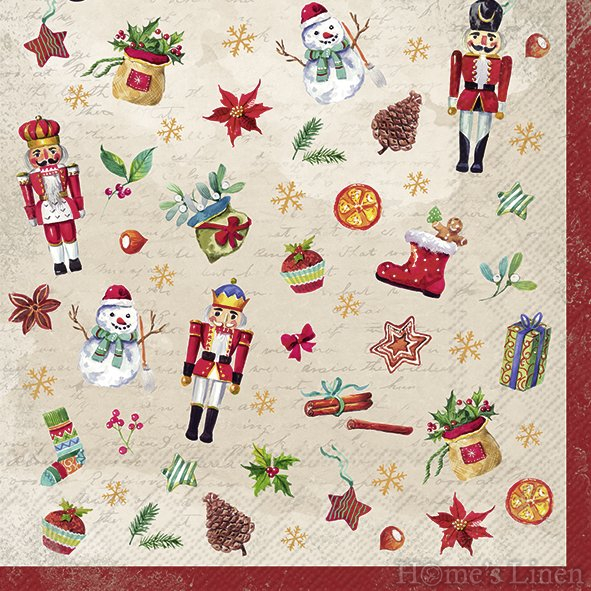 Holiday Designer Paper Napkins with Christmas motifs 20 pcs "Festive Tradition" Cream, IHR