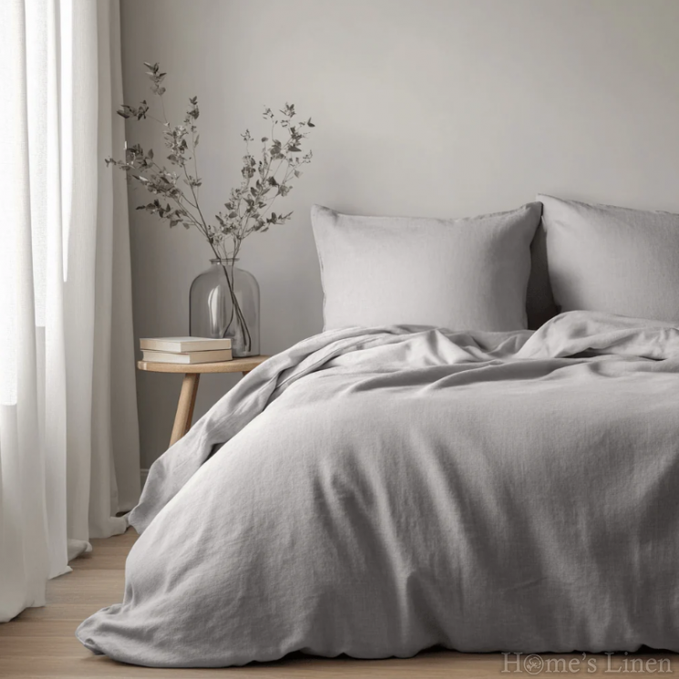 Спален комплект от 100% Френски пран лен 185гр/кв.м. "Каменно сиво", Natural Linens Collection