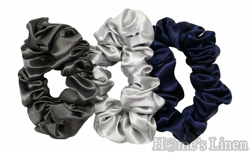 Ластик за коса 100% естествена коприна стил Scrunchie "Silver Grey" размер Скини, EM&EVE