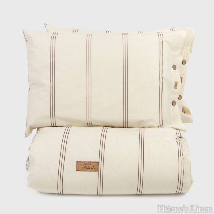 Спален комплект без долен чаршаф от 100% суров памук "Линии", Natural Collection