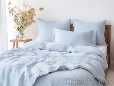 Спален комплект от 100% Френски пран лен 165гр/кв.м. "Небесно синьо", Natural Linens Collection