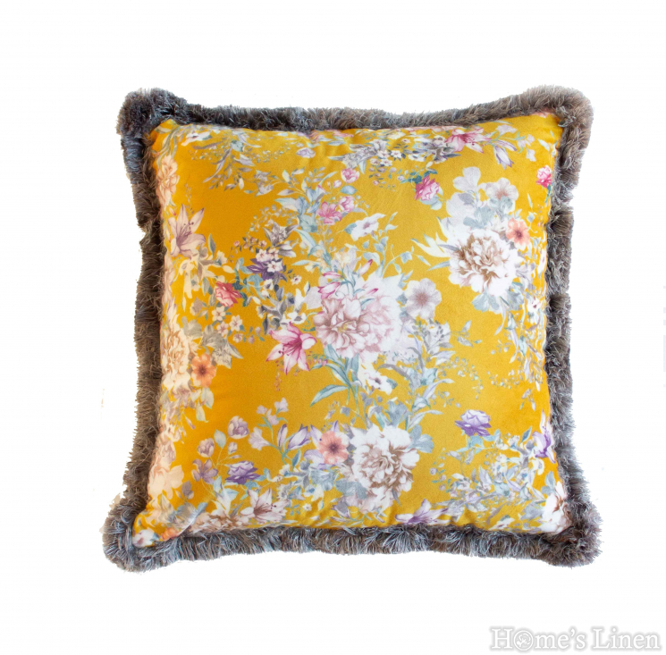 Decorative pillow Flowers "EY203-6 Yellow", Mika Velvet