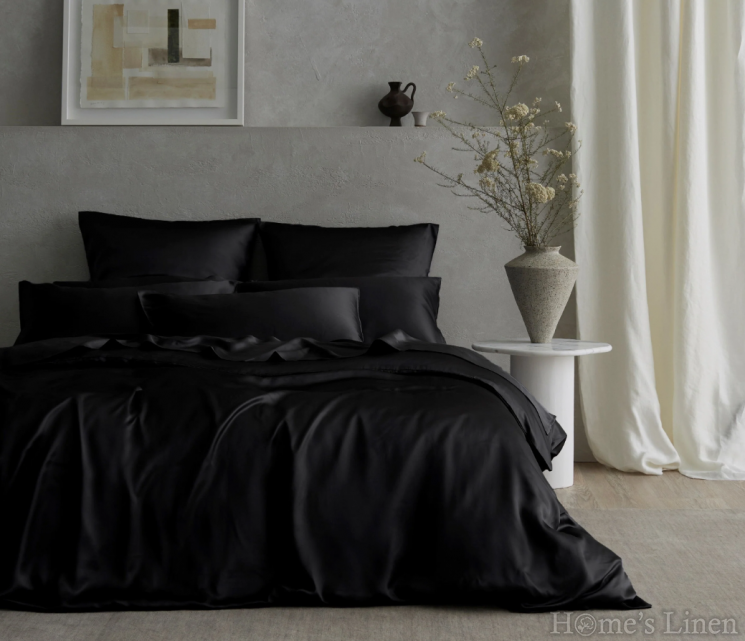 Premium Bed Linen Set 100% Natural Silk, "Royal Silk" Collection, black