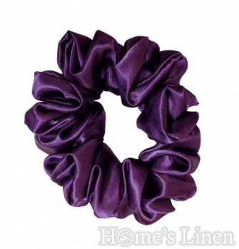 Ластик за коса 100% естествена коприна стил Scrunchie "Dark Lilac" размер скини