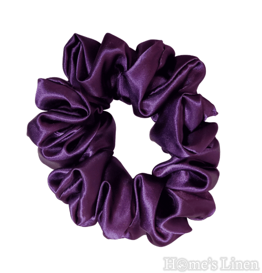 Ластик за коса 100% естествена коприна стил Scrunchie "Dark Lilac" размер скини