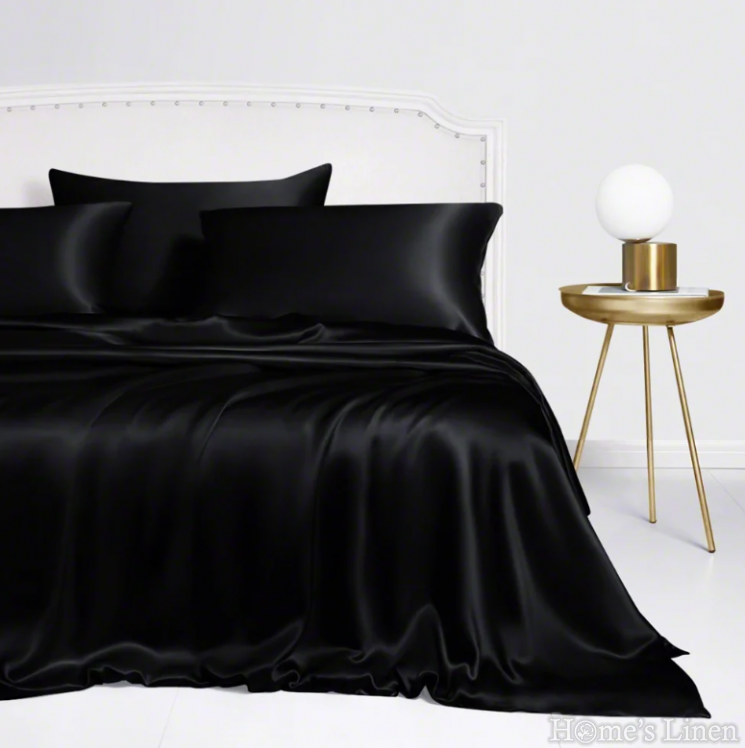 Премиум спален комплект 100% естествена коприна от копринени буби Royal Silk Mulberry Collection 19 Momme 6A Grade, Black