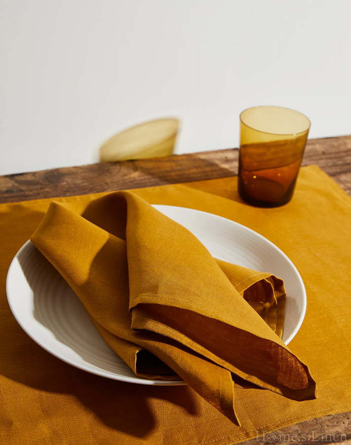 Copy of Copy of Copy of Linen Napkin with contrasting edging from French natural linen, vintage style "Natural"