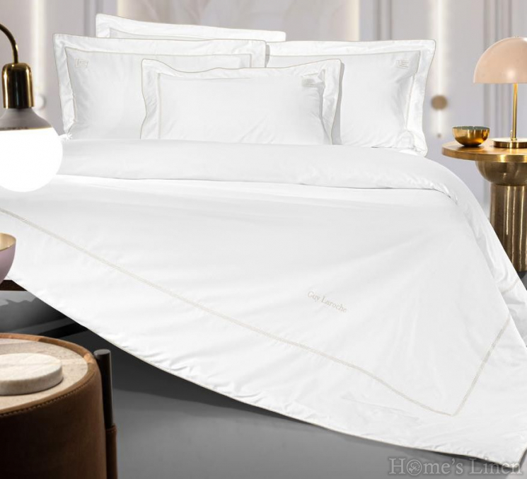 Спален комплект от 7 части 100% памучен сатен "Elite White/beige", Guy Laroche