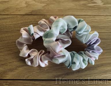 Комплект от 2бр. ластик за коса 100% естествена коприна стил Scrunchie "Lilac Flowers", размер скини