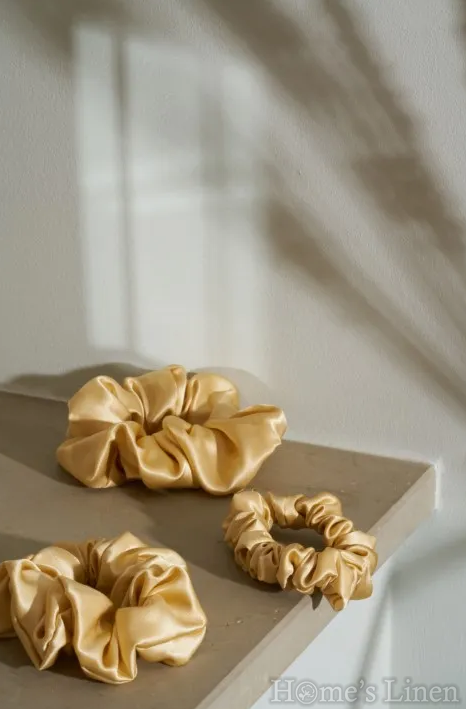 Ластик за коса 100% естествена коприна стил Scrunchie "Gold" размер Скини