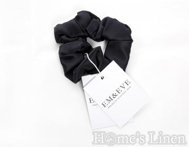 Ластик за коса 100% естествена коприна стил Scrunchie "Black" стандартен размер, EM&EVE