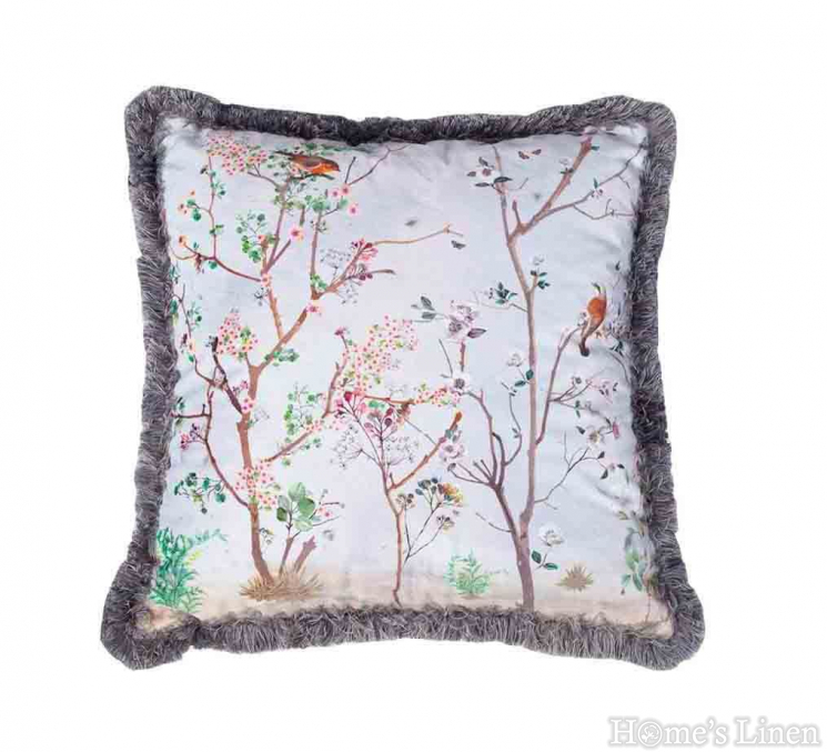 Decorative pillow with birds "EY113 Grey", Mika Velvet