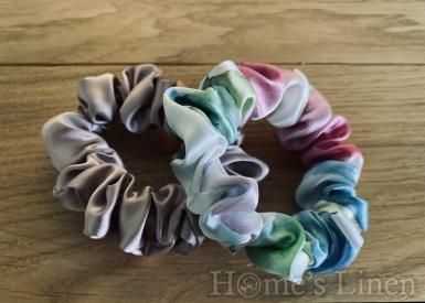 Комплект от 2бр. ластик за коса 100% естествена коприна стил Scrunchie "Water Flowers", размер скини