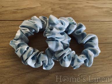 Комплект от 2бр. ластик за коса 100% естествена коприна стил Scrunchie "Сини мотиви", размер скини