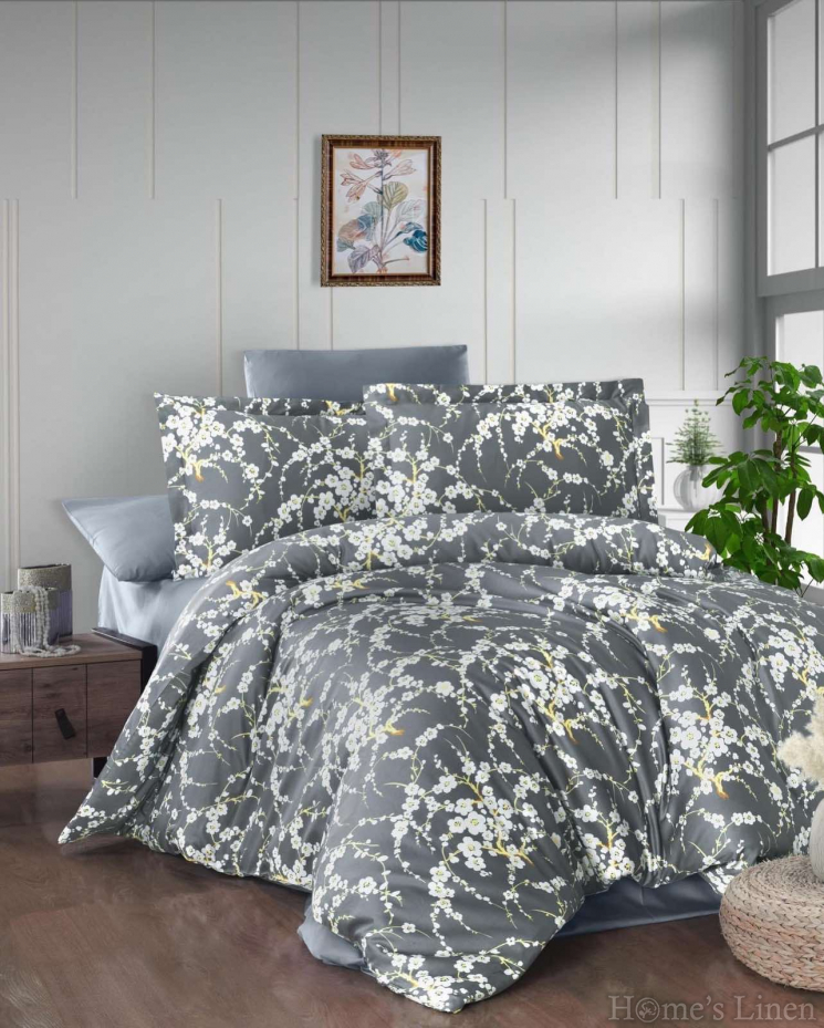 Bed Linen Set cotton sateen, 100% cotton "Flowers in Grey" , Classic Collection