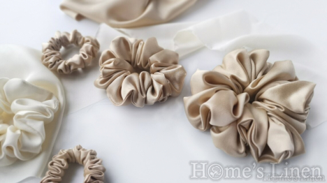 Ластик за коса 100% естествена коприна стил Scrunchie "Cappuccino" размер скини