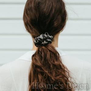 Ластик за коса 100% естествена коприна стил Scrunchie "Dark Grey" размер скини