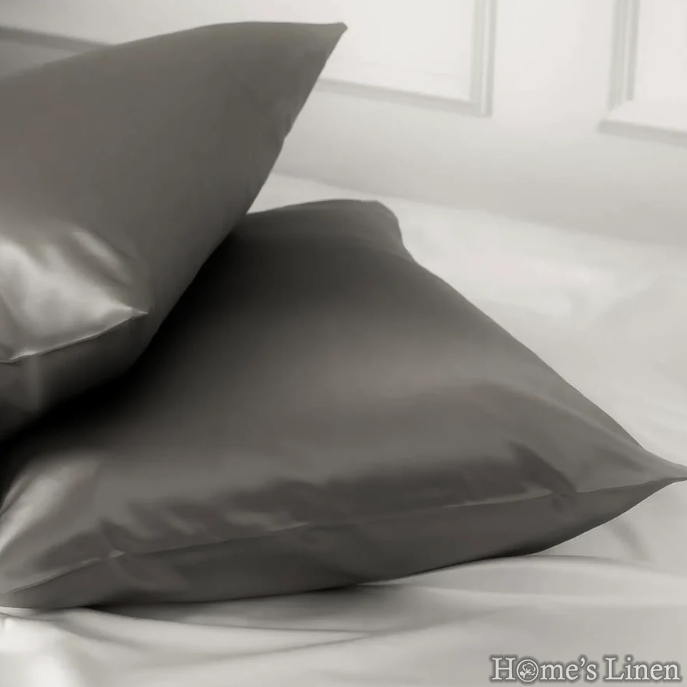 Комплект от 2бр. двулицеви калъфки за възглавница от естествена коприна от копринени буби Double Silk Style, Royal Silk Mulberry Collection 22 Momme 6A Grade, Dark Grey