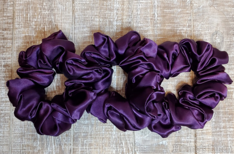 Ластик за коса 100% естествена коприна стил Scrunchie "Dark Lilac" стандартен размер
