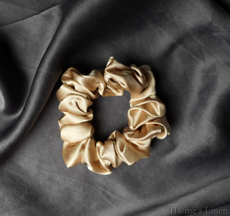 Ластик за коса 100% естествена коприна стил Scrunchie "Gold" размер Скини, EM&EVE