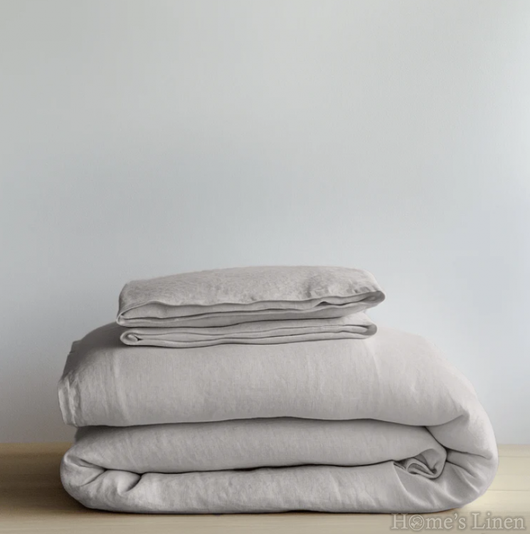 Долен чаршаф с ластик 100% Френски пран лен 185гр/кв.м. "Каменно сиво", Natural Linens Collection