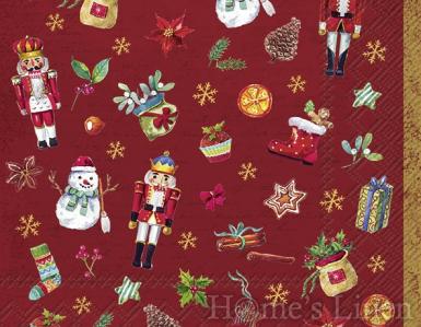 Празнични дизайнерски салфетки с Коледни мотиви 20бр. "Festive Tradition" Red, IHR