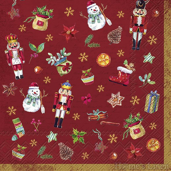 Holiday Designer Paper Napkins with Christmas motifs 20 pcs "Festive Tradition" Red, IHR