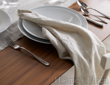 Linen Napkin with contrasting edging from French natural linen, vintage style "Natural"