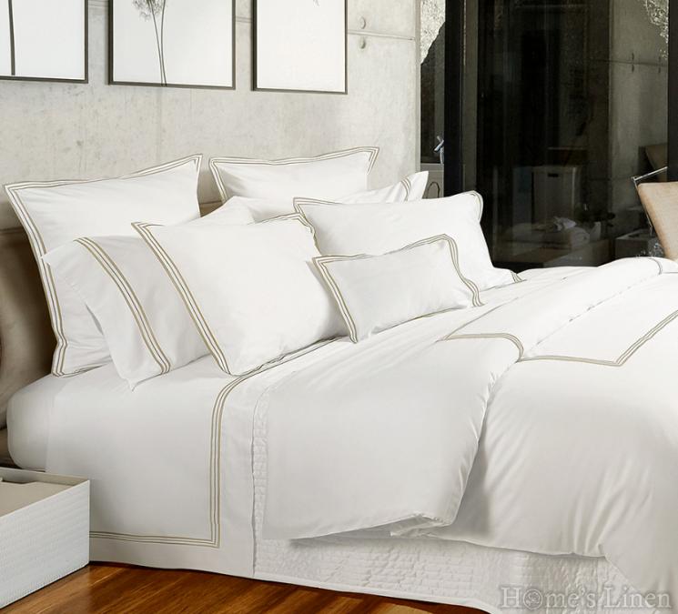 Луксозен спален комплект от памучен сатен 300TC, 100% памук с дълга нишка "Signoria Firenze Nettuno White Taupe"